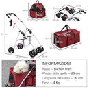 Passeggino Doppio per Cani e Gatti Pieghevole 82x48x100 cm in Metallo e Tessuto Oxford Rosso