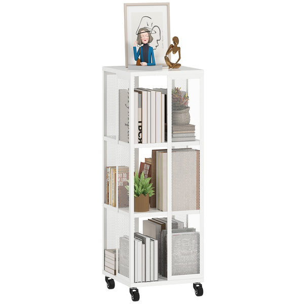 Libreria Moderna a 3 Ripiani 35x35x99 cm con Ruote in Metallo a Rete Bianco sconto