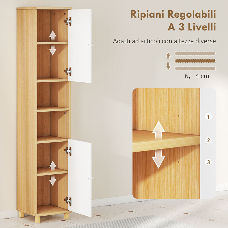 Mobile Colonna Bagno 30x30x166 cm con 2 Armadietti e Ripiani Aperti Bianco e Legno      
