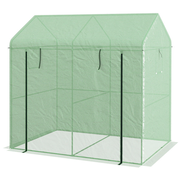 online Serra a Casetta a 2 Sezioni con Porta e Finestre Avvolgibili 200x140x200 cm in Acciaio e PE Verde