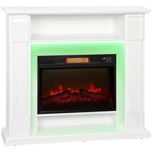 acquista Camino Elettrico da Pavimento 105x27x97 cm 1800W Regolabile con Fiamma 3D Timer e Telecomando Bianco