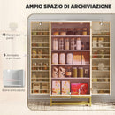 Credenza Cucina Dispensa Autoportante 58x29x119,5 cm con 12 Ripiani su Ante e Ripiani Regolabili in Pannello Truciolare e Acciaio Bianca      