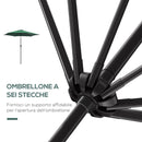 Ombrellone da Giardino Ø2.7x2.35 m Palo Ø38 mm in Alluminio Inclinabile Verde Scuro 
