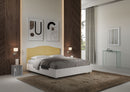 Letto Matrimoniale con Rete e Contenitore Alzata Comoda Struttura Bianco Frassico e Testata in Microfibra Grace Ocra Varie Misure