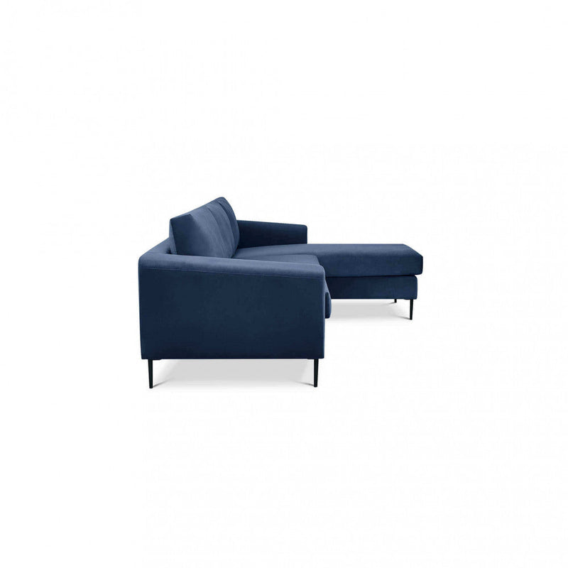 Divano con Chaise Longue Gregory in Tessuto Blu