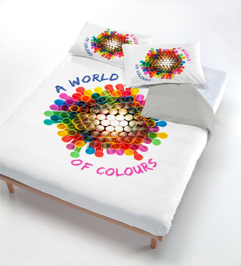 Copripiumino con Stampa sul Sacco e Federe Cannucce Colorate Singolo
