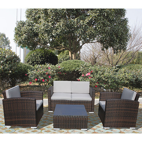 acquista Ensemble de canapé de salon avec fauteuils et table basse en polyrotin pour mobilier de jardin 