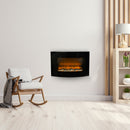 Camino Elettrico da Parete Effetto Fiamma 88,5x13,5x56 cm 900W/1800W Nero 