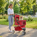Passeggino per Cani Piccoli Pieghevole 77x44x102 cm con Portabicchieri e Cestino Portaoggetti in Tessuto Oxford Rosso      