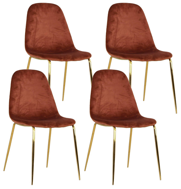sconto Lot de 4 Chaises Tapissées 44x55x86 cm en Velours Bronze et Doré