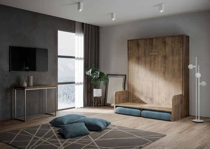 Letto Matrimoniale A Scomparsa 160 Kentaro Con Divano Noce e Azzurro      