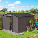 Casetta da Giardino 322x277x192 cm con 2 Porte Scorrevoli e 4 Prese d'Aria in Acciaio Marrone      