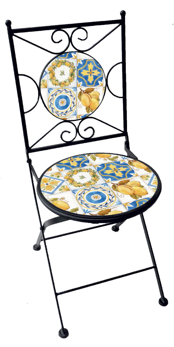 online Chaise de Jardin Pliante en Fer Forgé avec Mosaïque Noire Toscane Soriani