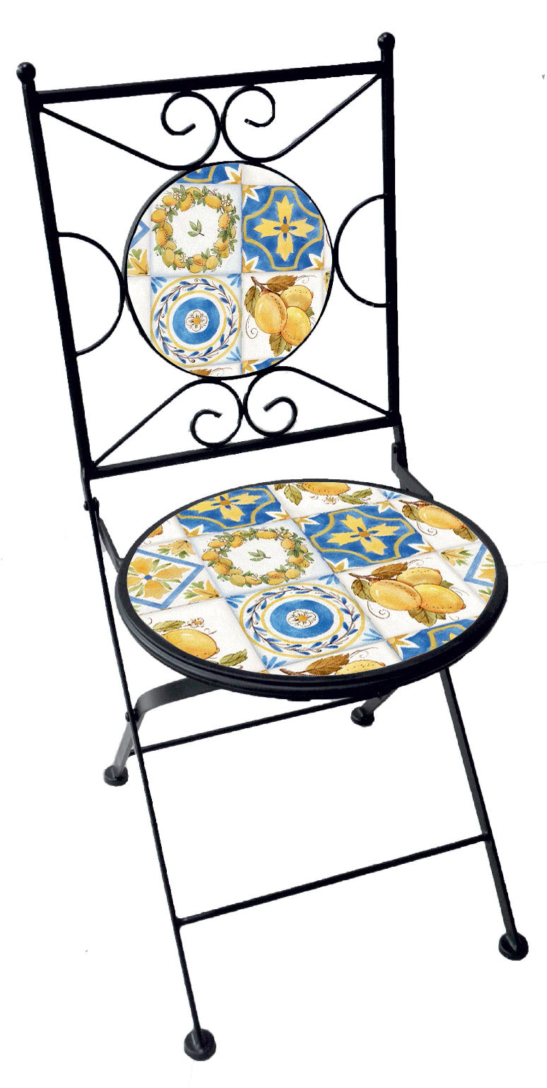 Sedia da Giardino Pieghevole in Ferro Battuto con Mosaico Soriani Tuscany Nera