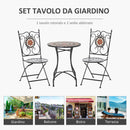 Set Tavolo e 2 Sedie Pieghevoli da Giardino  con Mosaico in Metallo Nero