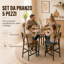 Set Pranzo 5 Pezzi Tavolo Ø100x77 cm e 4 Sedie 42x52x88 cm con Gambe Metallo Color Legno      