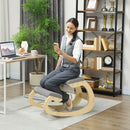 Sedia Ergonomica con Inginocchiatoio 55x85x55 cm Reclinabile in Tessuto Effetto Lino e Legno Grigio Chiaro 