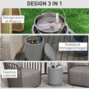 Tavolino da Giardino Multiuso con Secchiello Ghiaccio e Coperchio Ø37,5x43,5 cm in Cemento e Acciaio Inox Grigio Chiaro   
