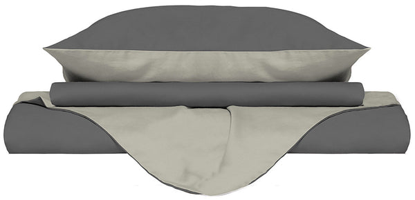 sconto Housse de couette avec sac et taies d'oreiller Doubleface Fumée/Crème Différentes tailles