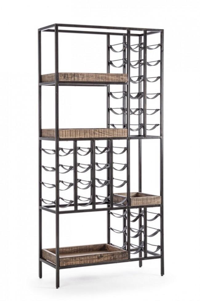 Mobile Cantinetta Portabottiglie 86x35x180 cm in Acciaio e Legno