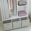 Armadio Guardaroba 105x48x160 cm con Barra Appendiabiti Ripiani e Cassetti in Legno e Tessuto Bianco e Grigio      