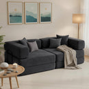 Divano Letto 2 Posti Pieghevole 198x100x69 cm con 2 Cuscini Braccioli Larghi in Ciniglia Grigio Scuro      