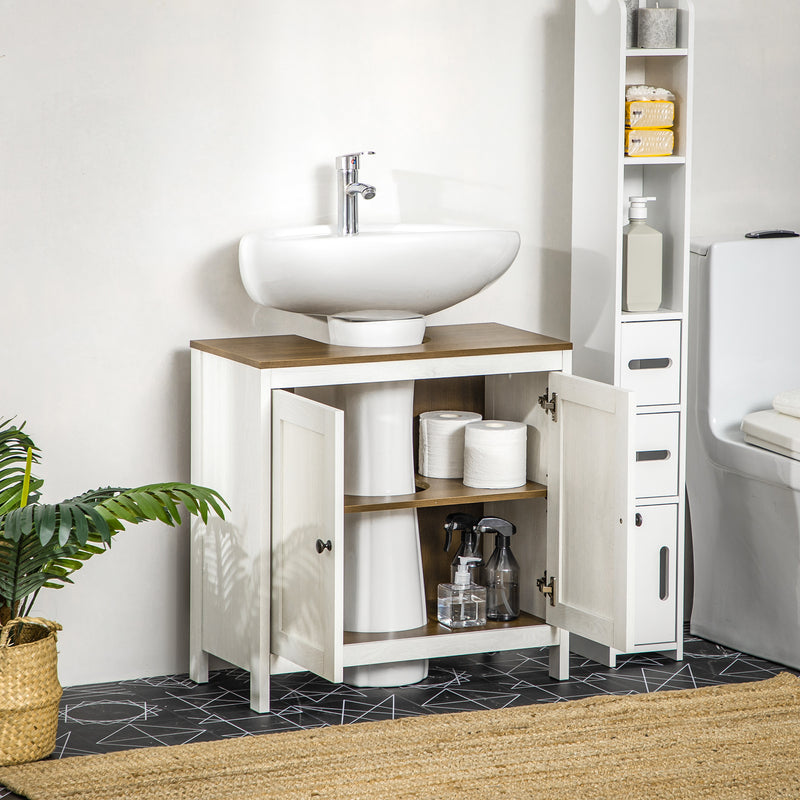 Mobile Sotto Lavabo Bagno 60x30x60 cm con Ripiano Interno Regolabile in Legno Bianco e color Noce  