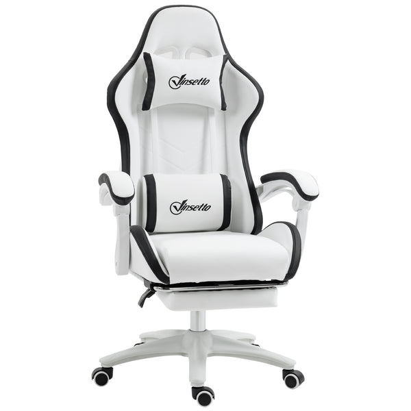 Sedia da Gaming con Schienale Reclinabile 65x65x121-129 cm in Finta Pelle PU Bianco e Nero sconto