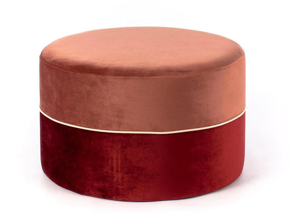 Pouf en Tissu Velours Ø62 cm Vieux Rose et Bordeaux acquista