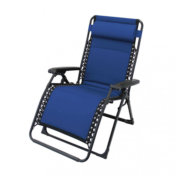 sconto Chaise longue pliante inclinable Zero Gravity 165x79x117 h cm en métal et Oxford bleu