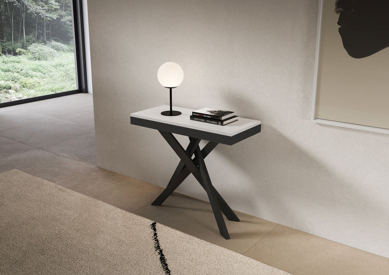 Consolle Allungabile 90-300x40x77 cm Saki Evolution Bianco Frassino Gambe Antracite 