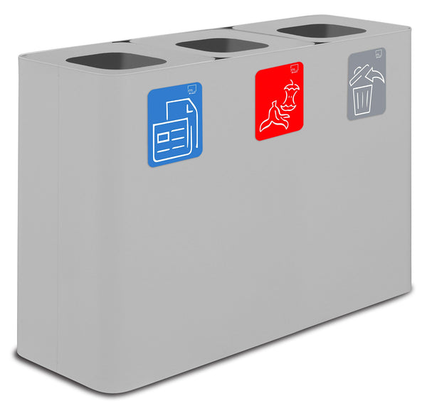 Pattumiera Sistema di Raccolta Rifiuti 115x38xh80 cm in Acciaio 3 Scomparti Bianco acquista