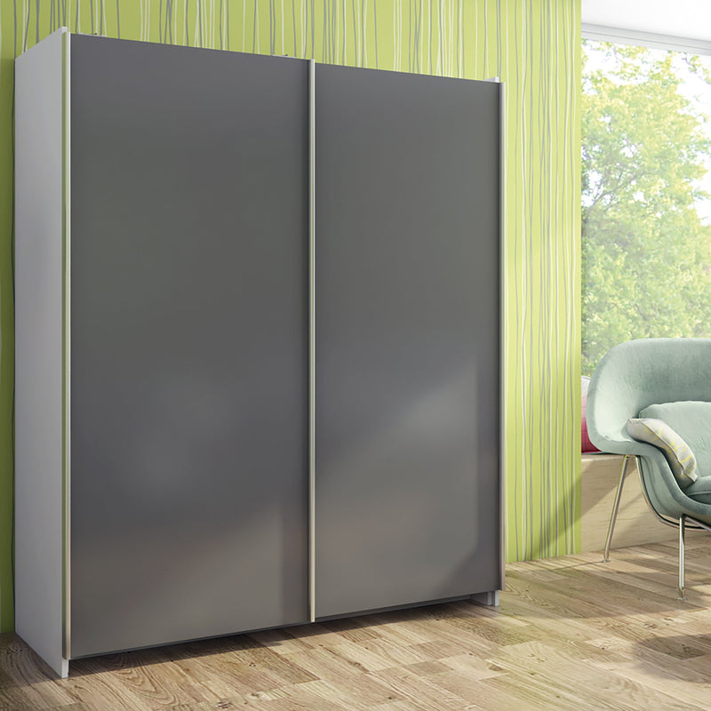 Binario per Porte Scorrevoli per Armadio 230 cm Spessore 16 mm con Kit di Accessori Emuca Grigio Metallizzato