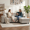 Divano Angolare 3 Posti 235x80x85 cm con Contenitore Poggiapiedi Rimovibile e 2 Cuscini in Tessuto Effetto Lino Beige      