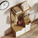 Mobile Appendiabiti da Ingresso 80x37x168 cm con Asta 4 Ganci Panca con Scarpiera e Armadietto in MDF Rovere e Bianco      