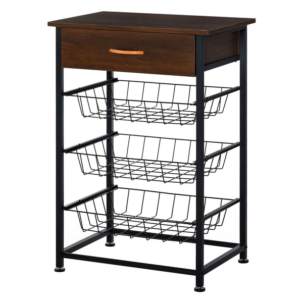online Meuble de Cuisine 3 Paniers 1 Tiroir 60x40x86,3 cm en Métal Marron et Noir