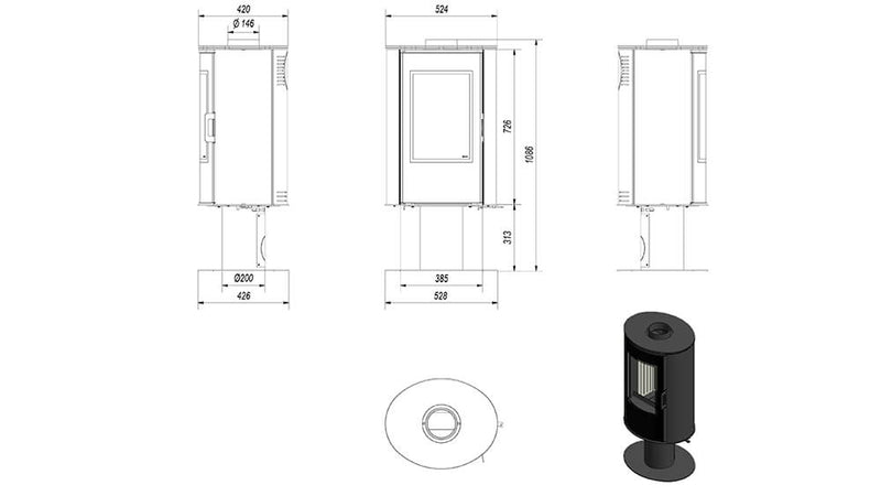Stufa a Legna 5,5/10,5KW in Acciaio Flig Bradbury Plus Nera