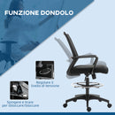 Sedia da Ufficio Regolabile con Braccioli e Anello Poggiapiedi 64x59x104-124 cm in Tessuto a Rete Nero  