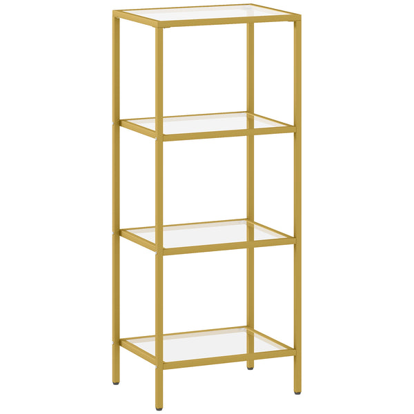 acquista Libreria a 4 Livelli Minimal 40x30x96,5 cm Ripiani in Vetro Temperato Struttura in Metallo Oro