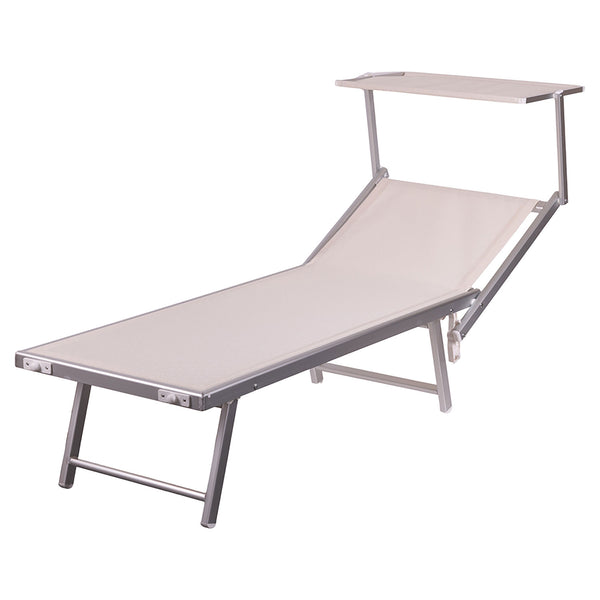 Lettino Mare con Parasole Richiudibile 181x71,5x38,5 cm in Alluminio PVC e Poliestere Avorio Riccione acquista