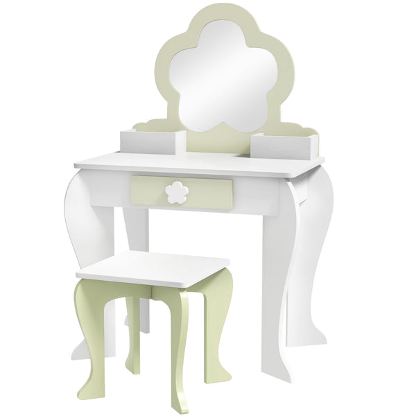 Set Toeletta per Bambina con Specchio Trucco in Acrilico e Sgabello Abbinato in MDF Bianco sconto