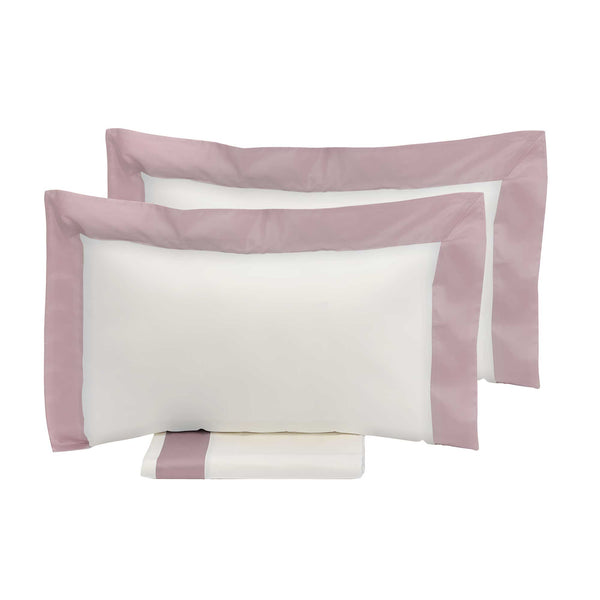 Housse de Couette Double avec Bords Sac et Taies d'Oreiller en Satin Garrini Eveline Ivoire/Rose acquista