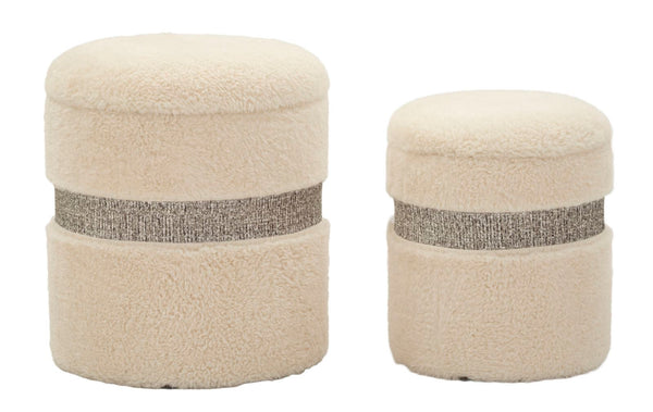 acquista Puff con Contenitore Saint-moritz Crema Set 2 Pz Ø40x47 cm - Ø32x38 cm in MDF e Spugna e Poliestere Crema