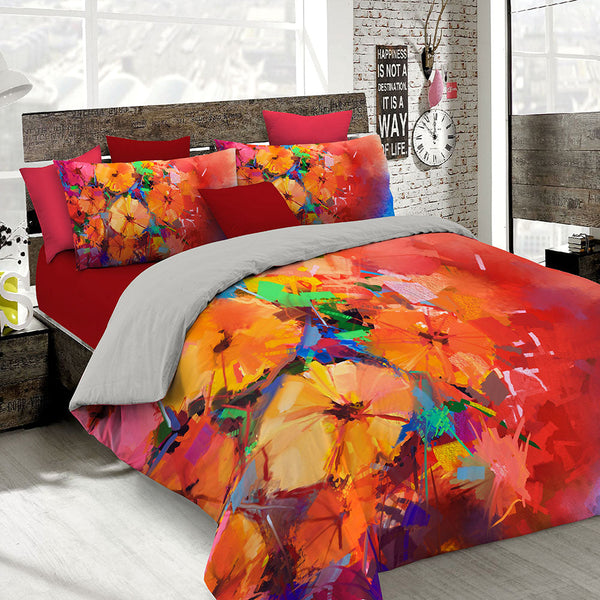 Housse de couette avec imprimé sur le sac double et les taies d'oreiller sconto