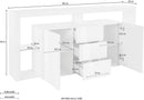 Credenza con 2 Ante 3 Cassetti e Ripiani in Vetro a Giorno 180x40x80 cm Essential 2A 3C Bianco Lucido  