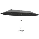 Ombrellone Doppio a 12 Stecche 455x265x238 cm con Base a Croce e Manovella in Acciaio e Poliestere Grigio      
