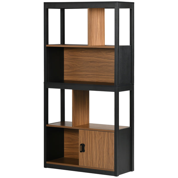 sconto Mobile Libreria 4 Livelli Aperti con Armadietto 76.5x30x150 cm in Truciolato e MDF Marrone e Nero