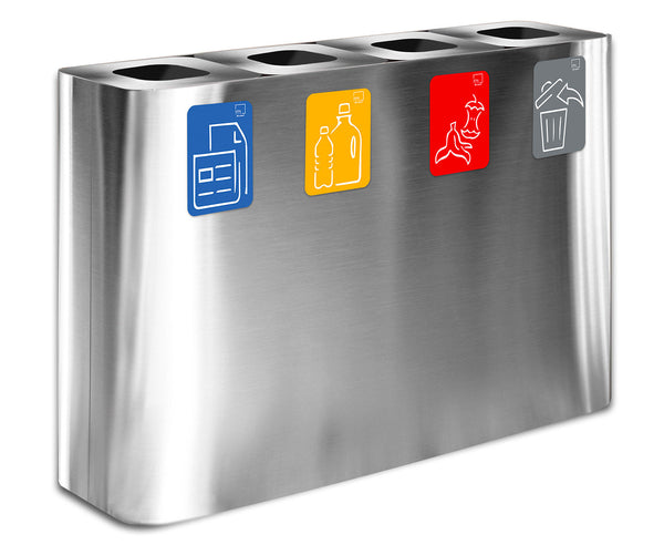 Pattumiera Sistema di Raccolta Rifiuti 120x30xh80 cm In Acciaio Inox 4 Scomparti Argento online