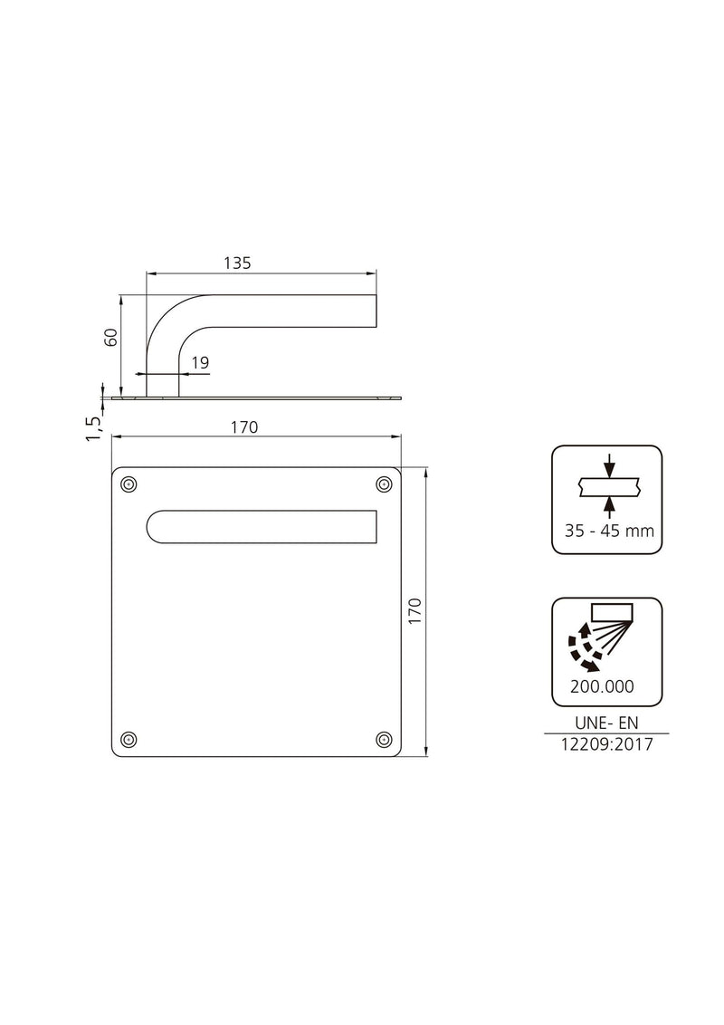 Coppia di Maniglie con Piastra 17 x 17 cm per Porte Interne Acciaio Inossidabile Emuca