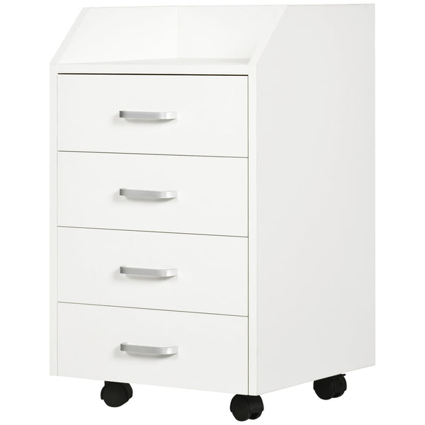 Cassettiera da Ufficio con 4 Cassetti Ruote e Bordi Rialzati 40x36x65 cm in Legno Bianco sconto